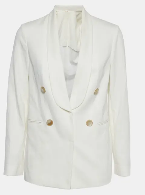 Brunello Cucinelli White Jersey Shawl Lapel Blazer S