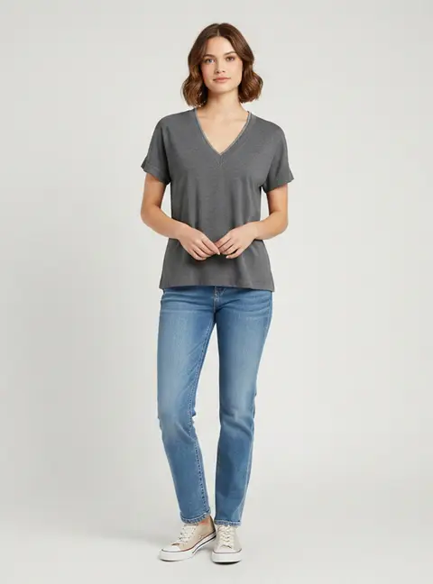 Brunello Cucinelli Grey Jersey Short Sleeve Tunic Top