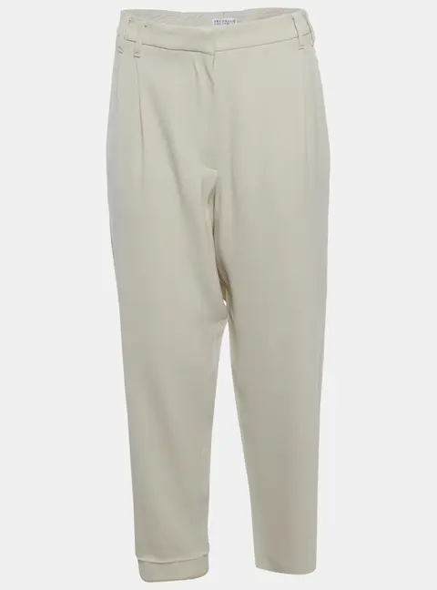 Brunello Cucinelli Beige Gabardine Monili Detail Pants L