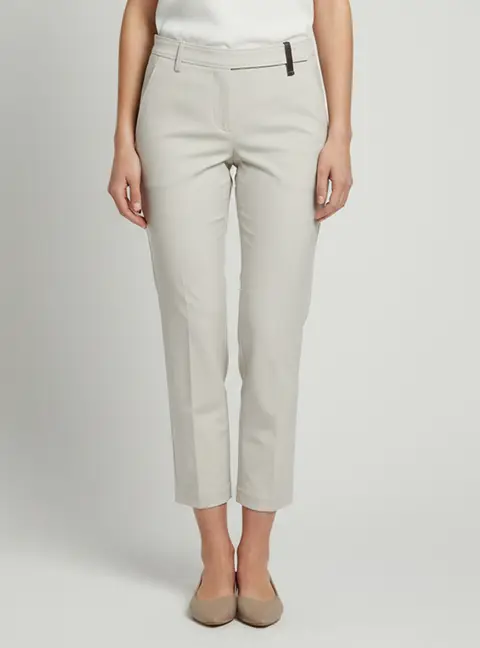 Brunello Cucinelli White Gabardine Monili Embellished Trousers S