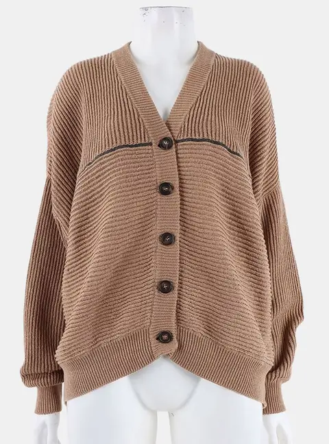 Brunello Cucinelli Knit Brown Cotton Buttoned Up Cardigan Size M