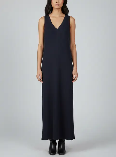 Brunello Cucinelli Navy Blue Rib Knit Sleeveless Maxi Dress XL