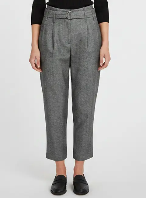 Brunello Cucinelli Grey Herringbone Linen Blend Regular Fit Trousers M