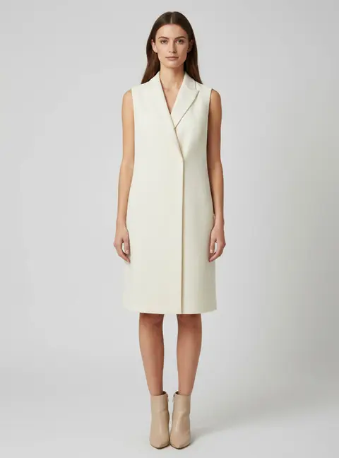 Brunello Cucinelli Cream Cotton Basketweave Long Tailored Vest S