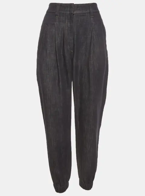 Brunello Cucinelli Blue Denim High Waisted Pleated Joggers S