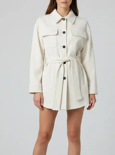 Brunello Cucinelli Beige Gabardine Button Up Belted Jacket XS