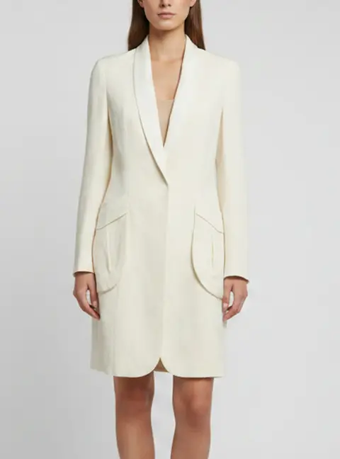 Brunello Cucinelli White Textured Cotton Blend Long Sleeve Coat M