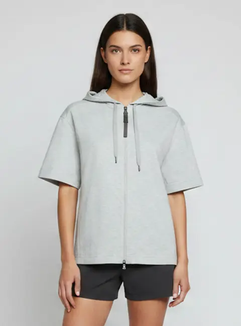 Brunello Cucinelli Grey Jersey Zip Up Hooded Sweatshirt M