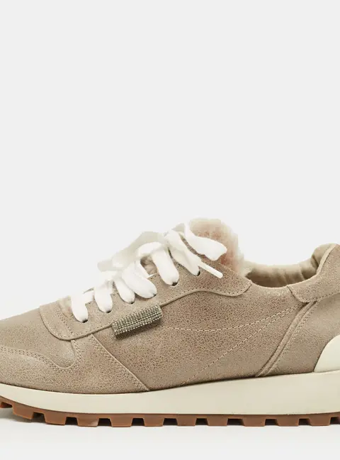 Brunello Cucinelli Grey Leather Lace Up Sneakers Size 35.5