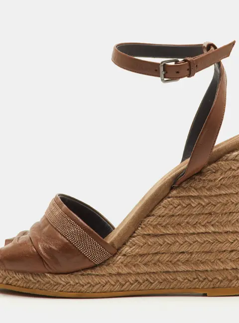 Brunello Cucinelli Size 40 Brown Leather Espadrille Platform Wedge Sandals