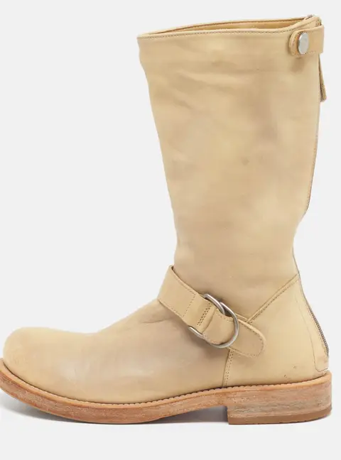 Brunello Cucinelli Bike Size 35 Beige Leather Mid Calf Boots