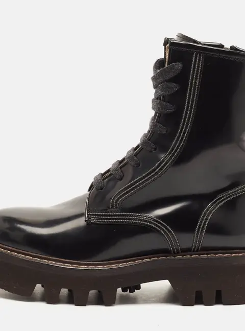 Brunello Cucinelli Size 37 Black Leather Combat Boots
