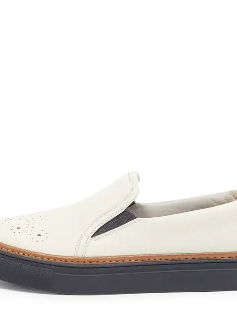 Brunello Cucinelli Size 37 Cream Leather Slip On Sneakers