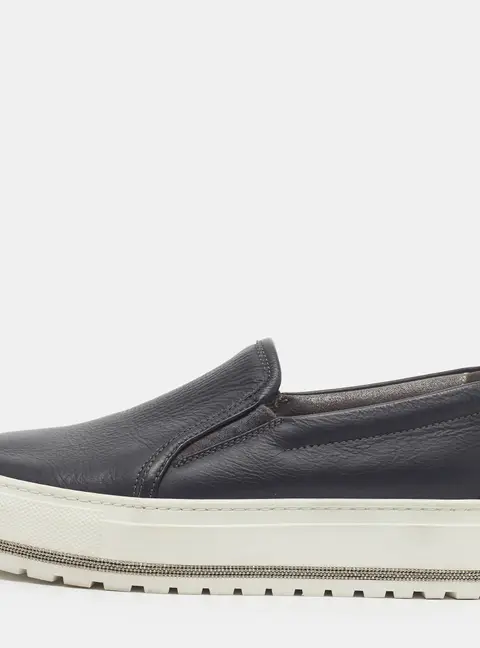 Brunello Cucinelli Size 37 Black Leather Slip On Sneakers