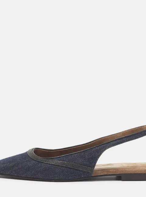 Brunello Cucinelli Size 40 Blue Denim Slingback Flats