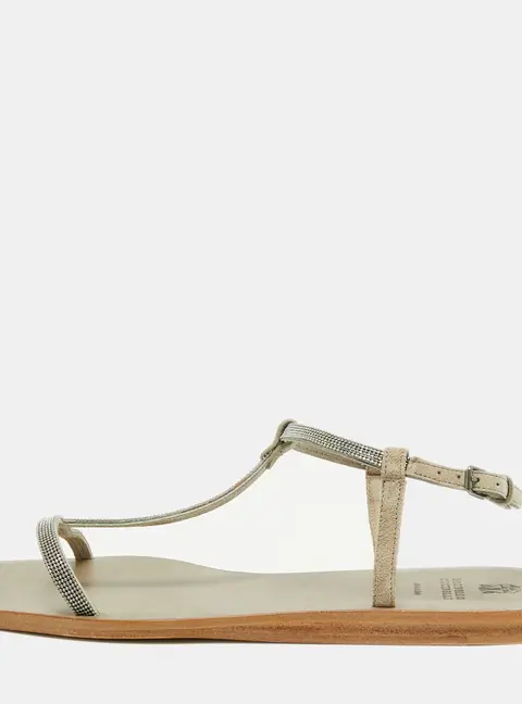 Brunello Cucinelli Size 39 Grey Suede Thong Ankle Strap Sandals