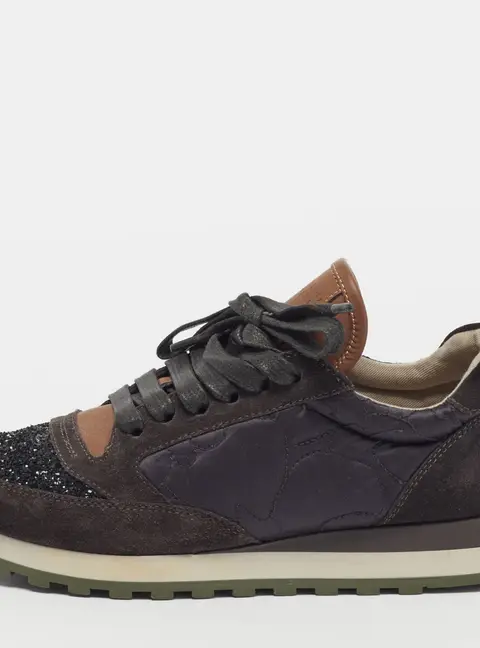 Brunello Cucinelli Monili Size 37 Grey/Black  Nylon and Suede Lace Up Sneakers
