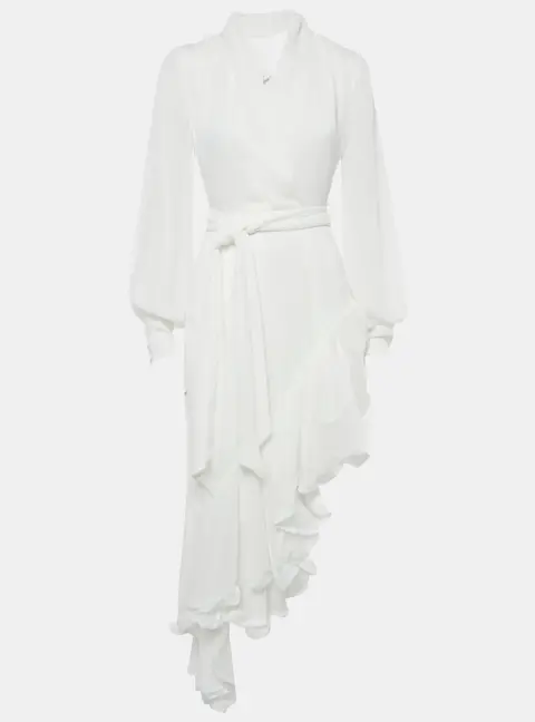 Elliatt White Chiffon Ruffled Asymmetric Genevieve Dress XS