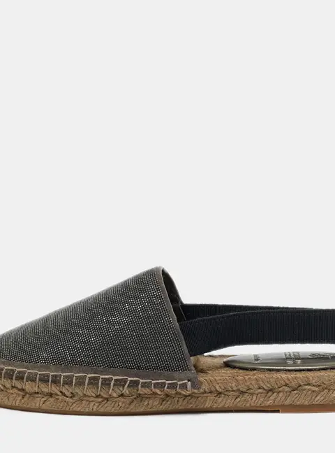 Brunello Cucinelli Grey Metal and Suede Espadrille Slingback Flats Size 36