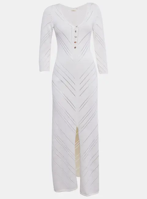 Cult Gaia Cream Patterned Knit Cotton Maxi Dress S