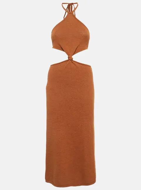 Cult Gaia Brown Knit Cut-Out Waist Halter Neck Maxi Dress S