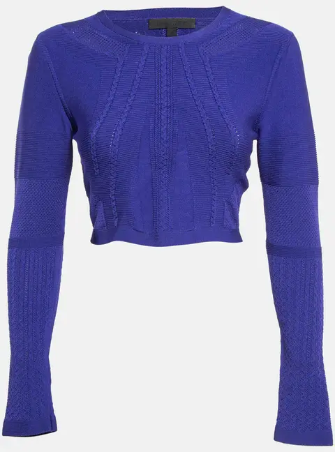 Cushnie et Ochs Purple Stretch Knit Long Sleeve Crop Top M