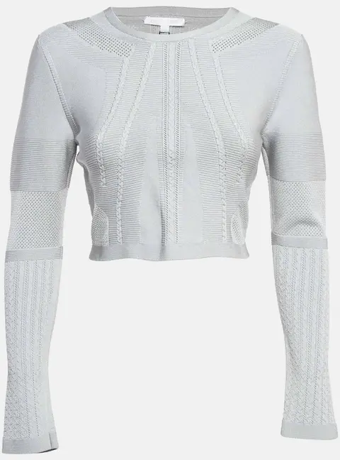 Cushnie et Ochs Grey Stretch Knit Long Sleeve Crop Top M