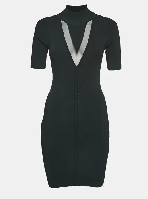 Cushnie Black Rib Knit High Neck Bodycon Mini Dress M