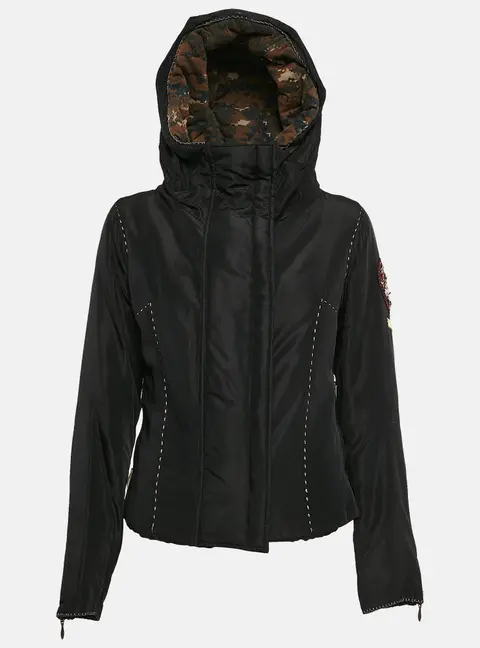 Calvin Klein Black Embellished Crepe Puffer Jacket M