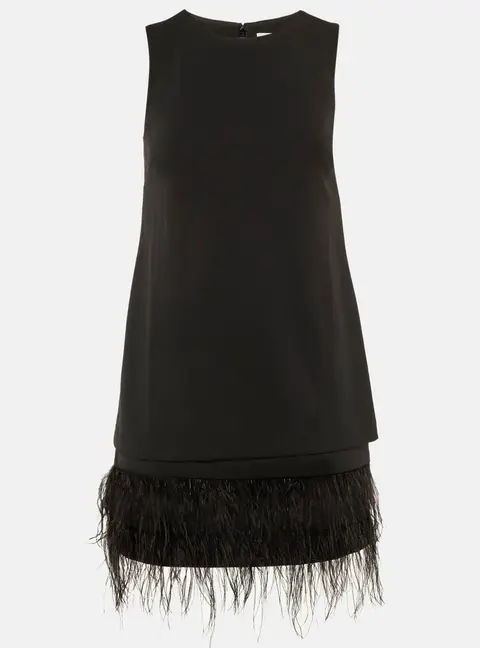 Calvin Klein Black Crepe Feather Trim Sheath Dress S