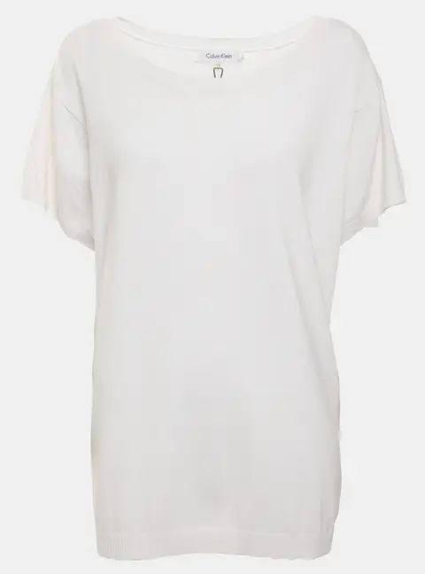 Calvin Klein White Jersey Haft Sleeve Top XL