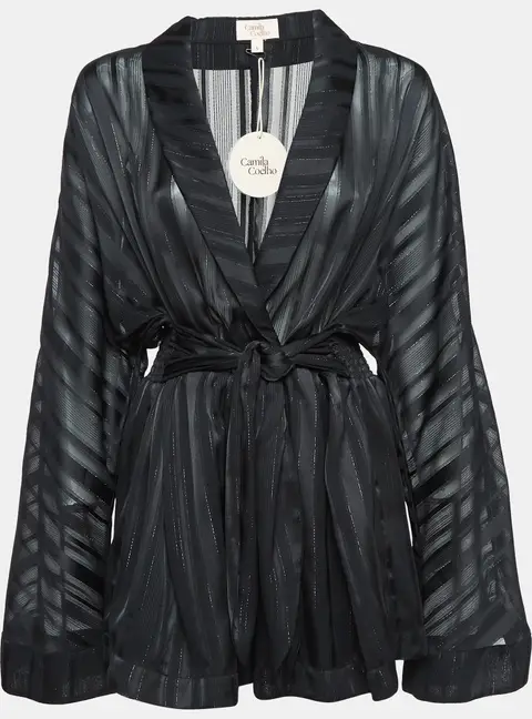 Camila Coelho Black Stripe Lurex Satin Amelia Playsuit L