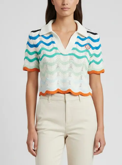 Casablanca Multicolor Crochet Short Sleeve Top M