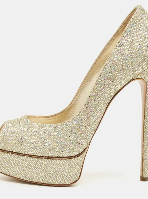 Casadei Gold Glitter Daisy Platform Pumps Size 40