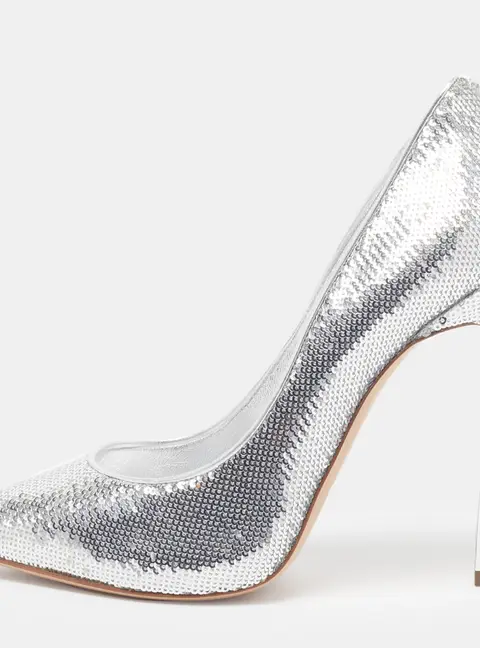 Casadei Blade Size 39 Silver Sequins and Leather Pumps