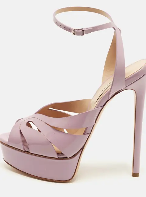 Casadei Flora Size 38 Purple Patent Leather Ankle Strap Sandals