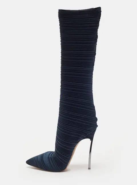 Casadei Plisse Size 39 Navy Blue Fabric Ankle Length Boots
