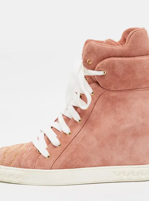 Casadei Size 39 Pink Suede Embellish Wedge Sneakers