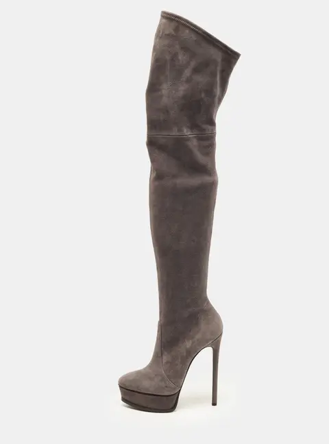 Casadei Size 38.5 Grey Suede Knee Length Boots
