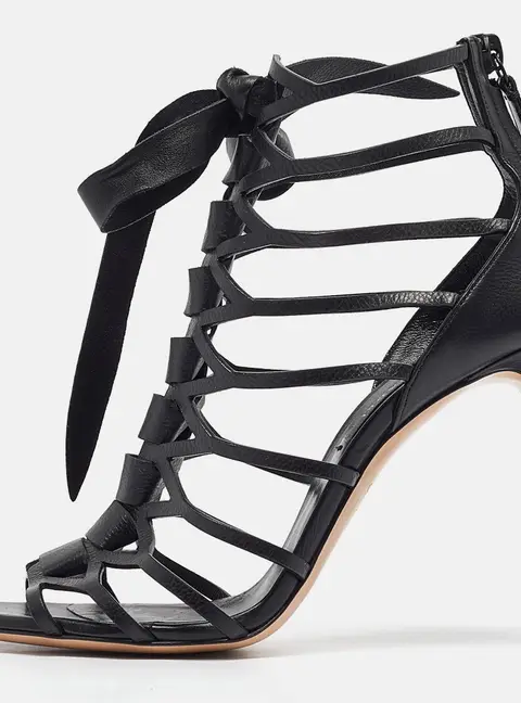 Casadei Black Leather Gladiator Slide Sandals Size 39