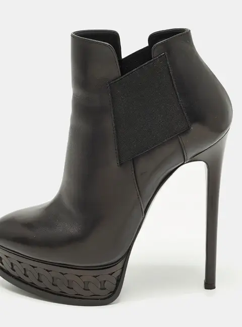 Casadei Size 37 Black Leather Platform Booties