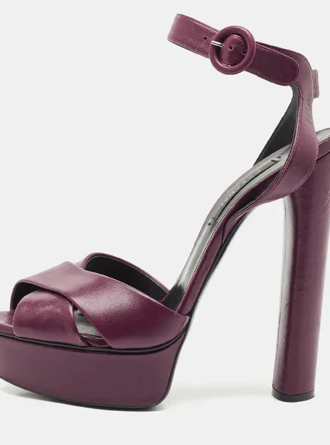 Casadei Purple Leather Platform Ankle Strap Sandals Size 39