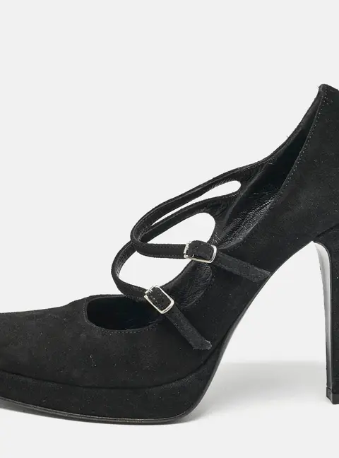 Casadei Black Suede Mary Jane Platform Pumps Size 36