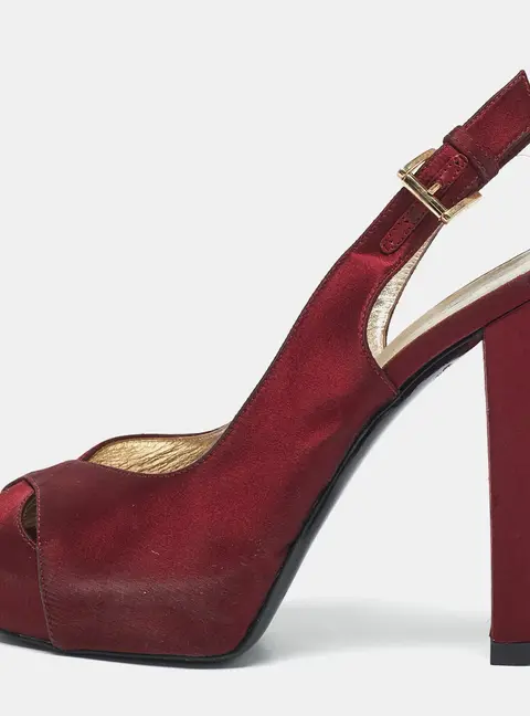 Casadei Burgundy Satin Slingback Sandals Size 37