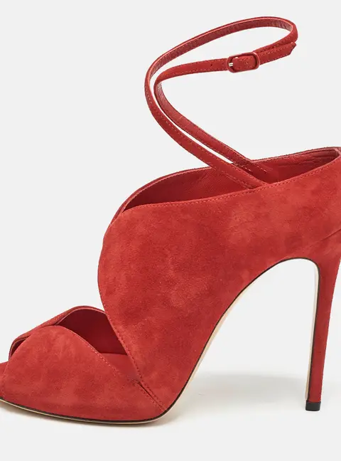 Casadei Red Suede Cut Out Ankle Strap Booties Size 37.5