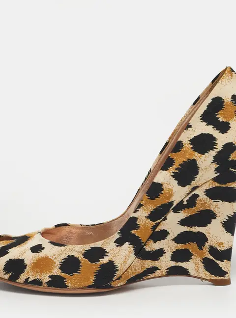 Casadei Size 40 Tricolor Canvas Wedge Peep Toe Pumps