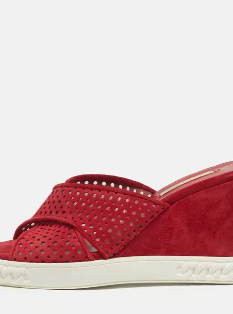 Casadei Size 39 Red Mesh and Suede Wedge Sandals