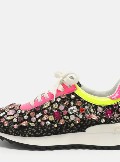 Casadei Size 37 Multicolor Crystals and Lace Low Top Sneakers