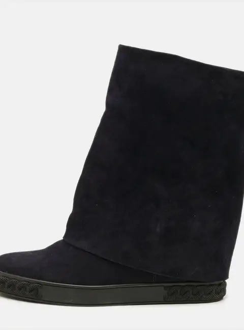 Casadei Renna Gotham Size 41 Navy Blue Suede Wedge Sneakers