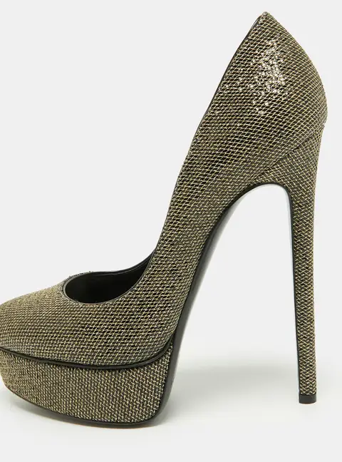 Casadei Daisy Size 38 Gold/Black Lurex Fabric Platform Pumps